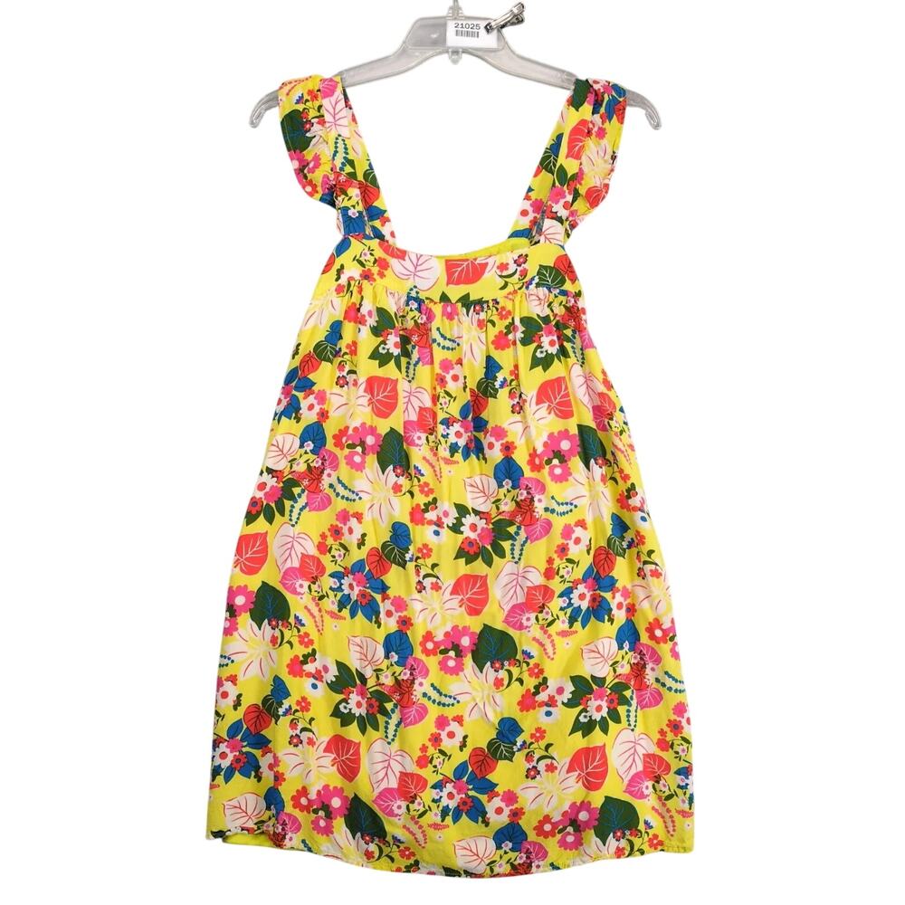 Emily Wonder Yellow Floral Flowy Babydoll Mini Dress‎ L Ruffle Straps Summer Y2K